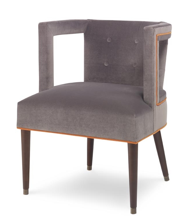 The Eliza Chair shown in Anchovy Velvet sits in a studio.